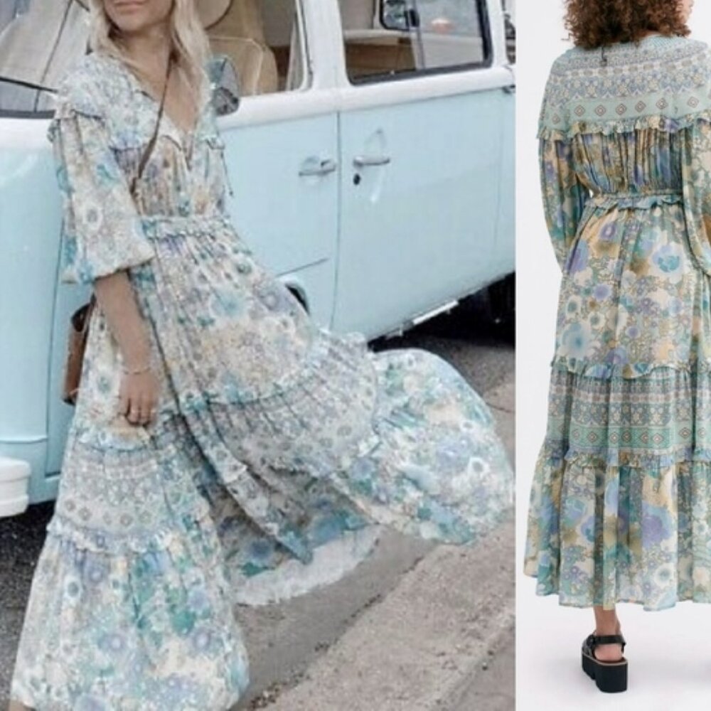 Boho blue floral maxi dress